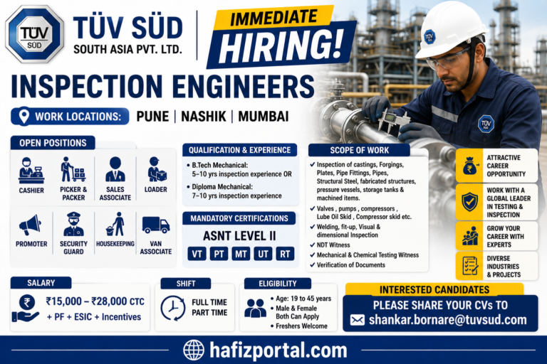 TÜV SÜD Inspection Engineer Jobs in Pune, Nashik & Mumbai | Immediate Hiring