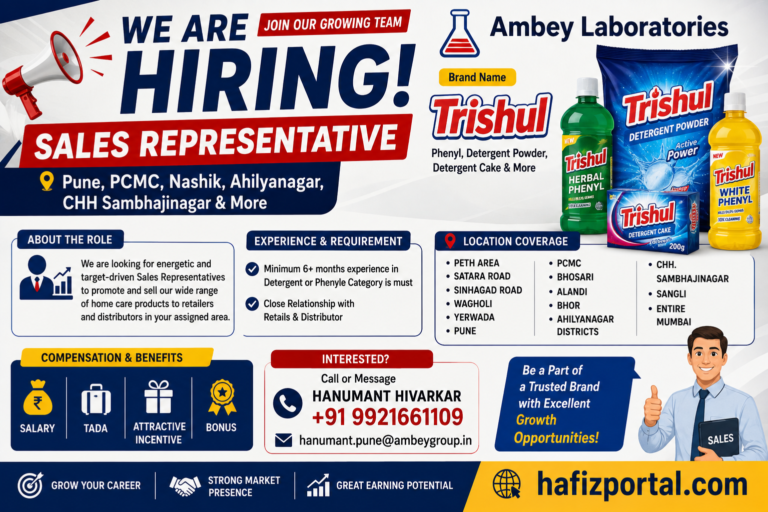 Sales Representative Jobs in Pune, PCMC, Nashik & Maharashtra | Ambey Laboratories Hiring