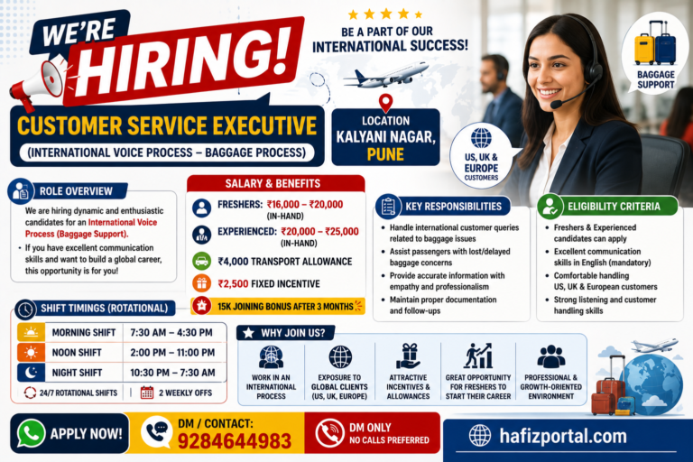 Customer Service Executive Jobs in Pune | International Voice Process – Baggage Support