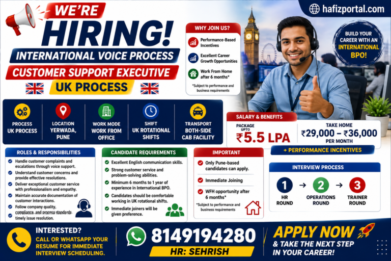 International Voice Process Jobs in Pune: Customer Support Executive – UK Process