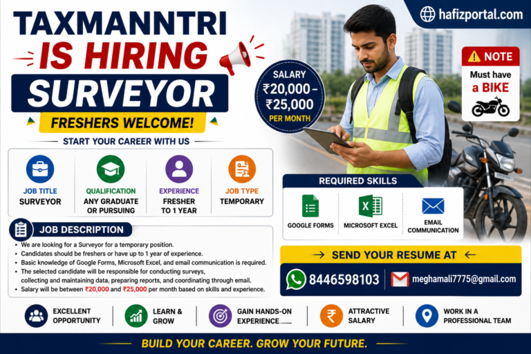 TaxManntri Recruitment 2026: Surveyor Job for Freshers, Salary Up to ₹25,000 Per Month