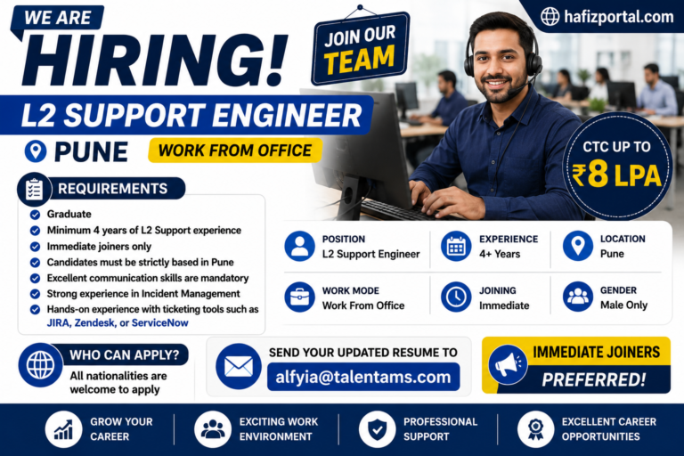 L2 Support Engineer Jobs in Pune: Up to ₹8 LPA, 4+ Years Experience Required