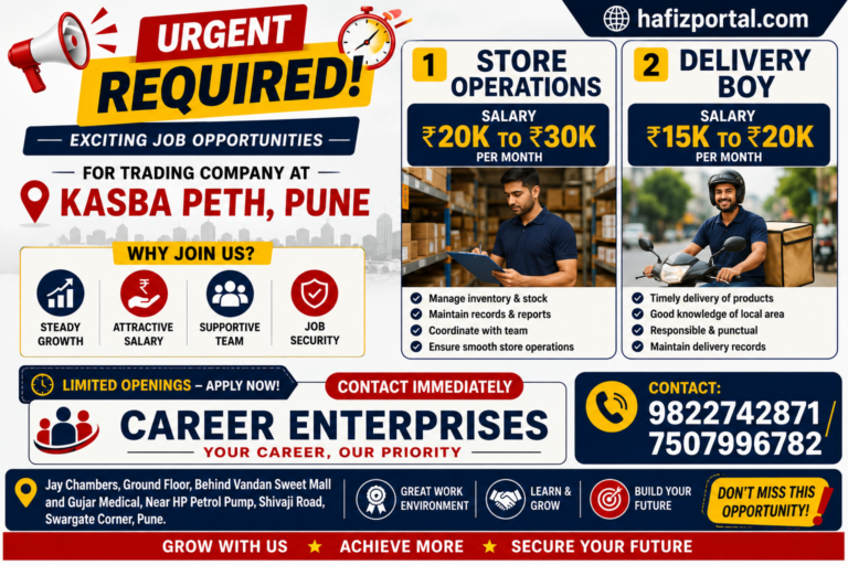 Urgent Store Operations and Delivery Boy jobs in Kasba Peth Pune with salary up to ₹30,000 per month