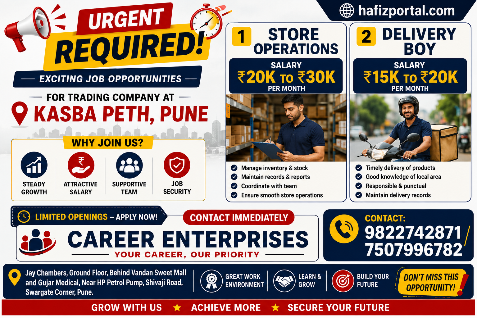 Urgent Store Operations and Delivery Boy jobs in Kasba Peth Pune with salary up to ₹30,000 per month