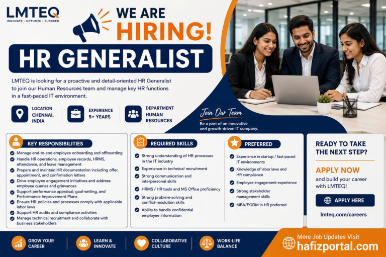 LMTEQ HR Generalist Recruitment – Chennai Job Opportunity