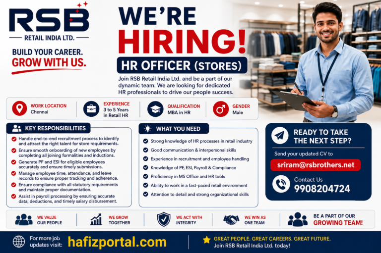RSB Retail India HR Officer Recruitment – Chennai Job Opportunity