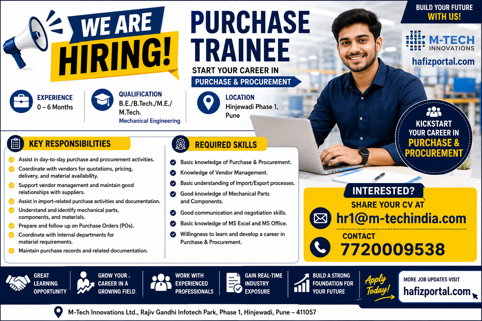 Purchase Trainee Job Vacancy in Hinjewadi Phase 1, Pune for Mechanical Engineering candidates with 0–6 months experience.