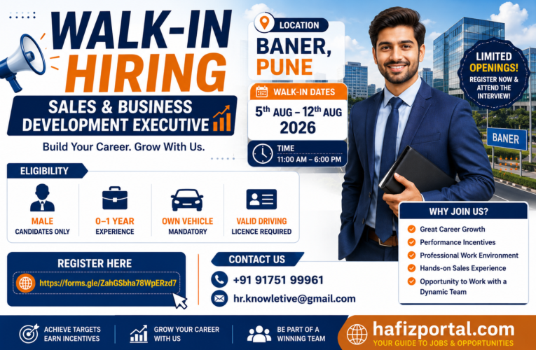 Sales & Business Development Executive Walk-In Hiring 2026 in Pune: Baner Walk-In Interview from 5–12 August