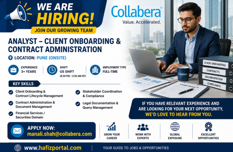 Collabera Pune Hiring 2026: Apply for Analyst – Client Onboarding & Contract Administration (US Shift)