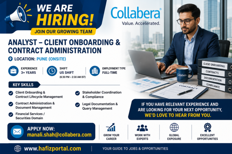 Collabera Pune Hiring 2026: Apply for Analyst – Client Onboarding & Contract Administration (US Shift)