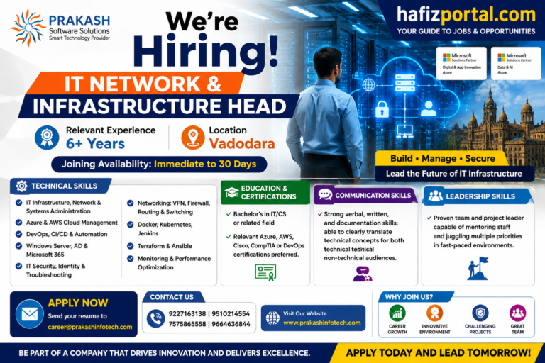 IT Network & Infrastructure Head Recruitment 2026 in Vadodara | Apply for Senior IT Leadership Role