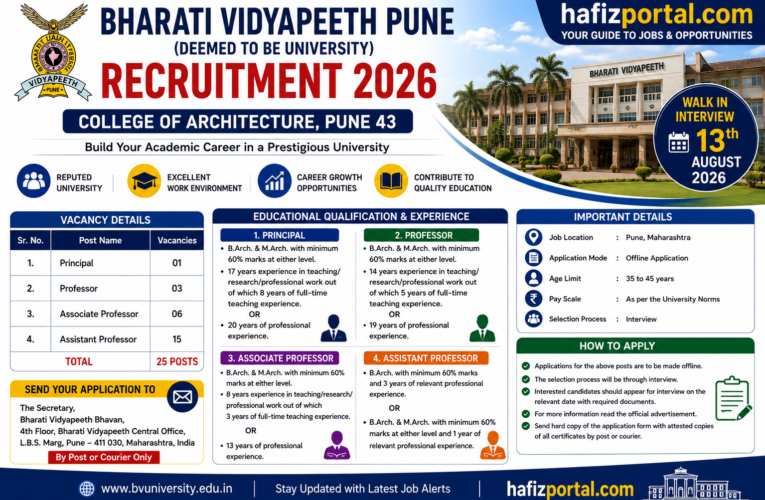 Bharati Vidyapeeth Pune Recruitment 2026: Apply for 25 Principal, Professor, Associate Professor and Assistant Professor Posts