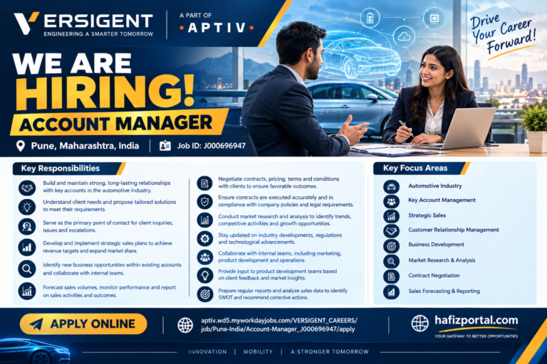 Versigent Account Manager recruitment 2026 in Pune for professionals managing automotive industry accounts, strategic sales, customer relationships and business development.