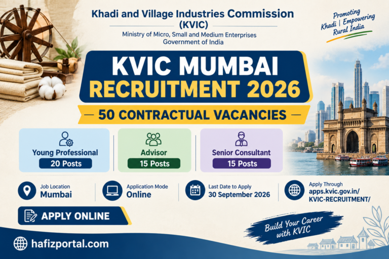 KVIC Mumbai Recruitment 2026 for 50 contractual vacancies including Young Professional, Advisor and Senior Consultant posts in Mumbai.